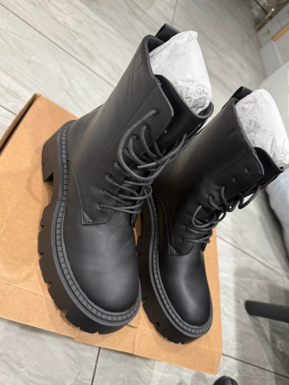 Topshop Black Lace-Up Chunky Combat Boots